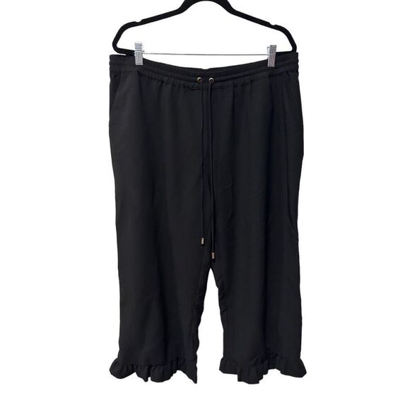 Michael Kors Black Flowy Drawstring Cropped Ruffle Pants Size XL - Picture 1 of 9